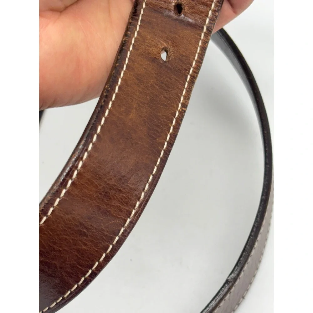 Ermenegildo Zegna Sport Mens Brown Leather Belt 34 Made in Italy Contrast Stitch